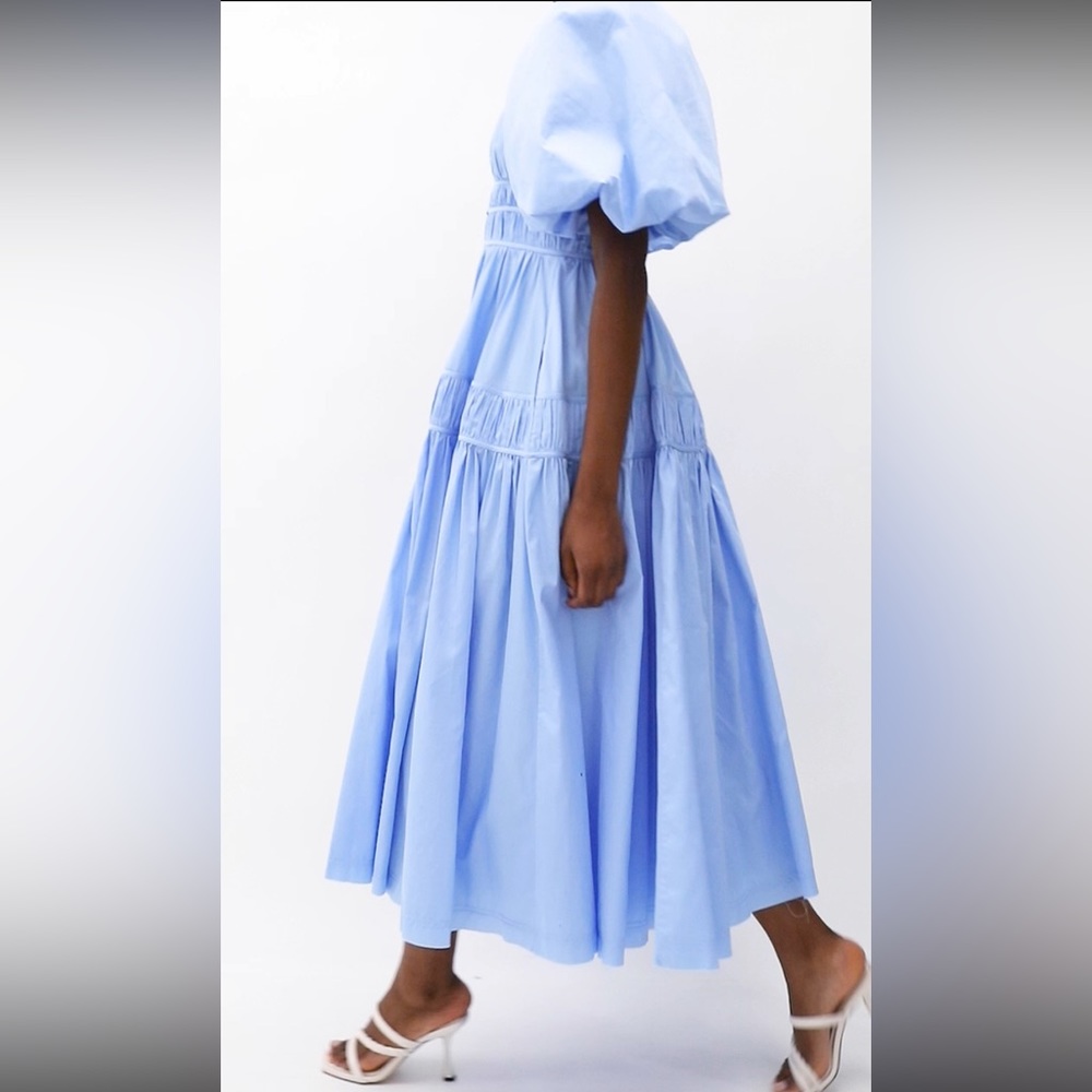 AJE Falling Water gathered cotton-poplin dress